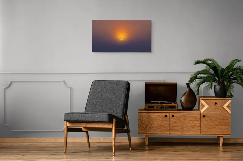 Tablou Canvas, "Soarele răsare peste orizont liniștit", Apus, Soare, Orizont, Culori, Seară, Cer, Lumină, Peisaj, 90 x 50 cm – poza 6