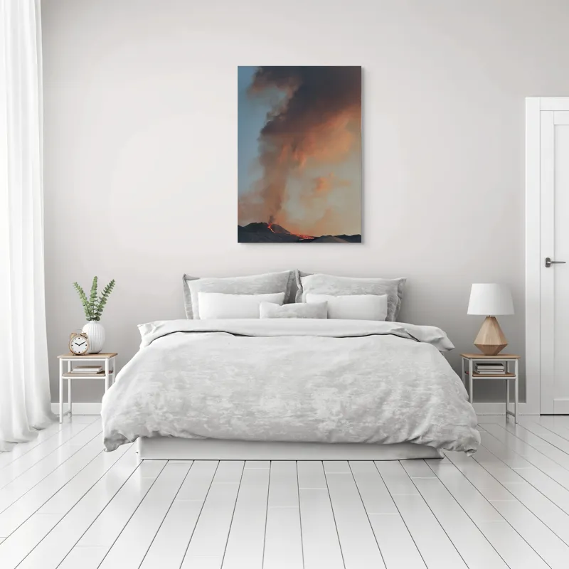 Tablou Canvas, "Focul din adâncurile muntelui
", Fum, Lumină, Erupție, Lave, Cer, Munte, Magnific, Dramatic, Flăcări, 70 x 100 cm – poza 3