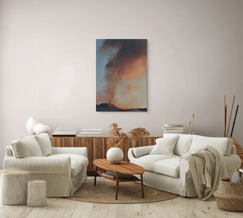 Tablou Canvas, "Focul din adâncurile muntelui
", Fum, Lumină, Erupție, Lave, Cer, Munte, Magnific, Dramatic, Flăcări, 70 x 100 cm – poza 4