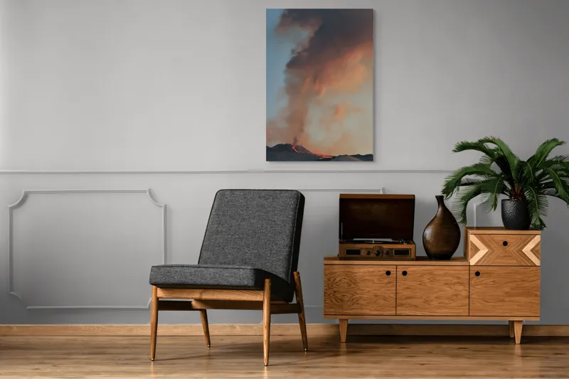Tablou Canvas, "Focul din adâncurile muntelui
", Fum, Lumină, Erupție, Lave, Cer, Munte, Magnific, Dramatic, Flăcări, 70 x 100 cm – poza 6
