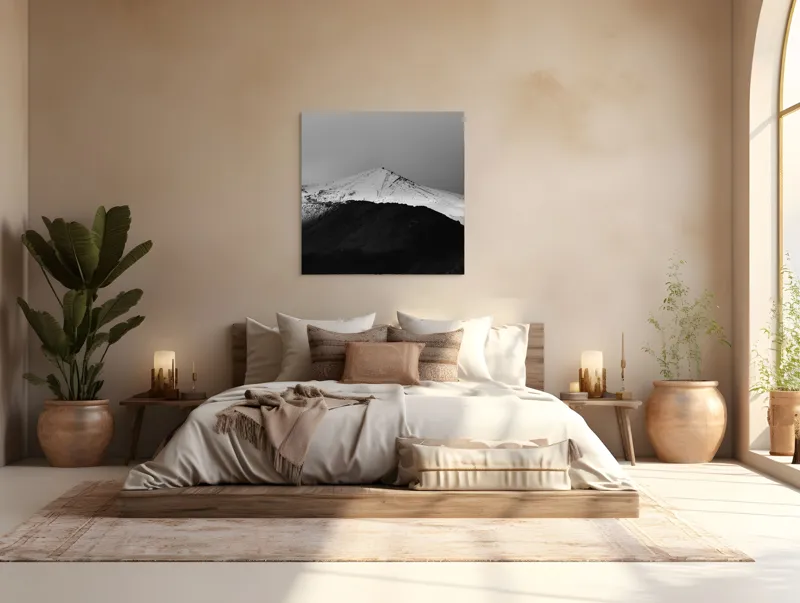 Tablou Canvas, "Întunericul se întâlnește cu albul montan", Munte, Zăpadă, Contrast, Întunecat, Vârf, Nori, Peisaj, 100 x 100 cm – poza 4