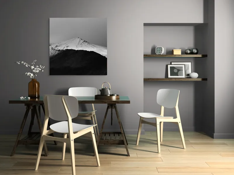 Tablou Canvas, "Întunericul se întâlnește cu albul montan", Munte, Zăpadă, Contrast, Întunecat, Vârf, Nori, Peisaj, 100 x 100 cm – poza 6