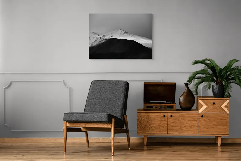 Tablou Canvas, "Întunericul se întâlnește cu albul montan", Munte, Zăpadă, Contrast, Întunecat, Vârf, Nori, Peisaj, 100 x 70 cm – poza 8