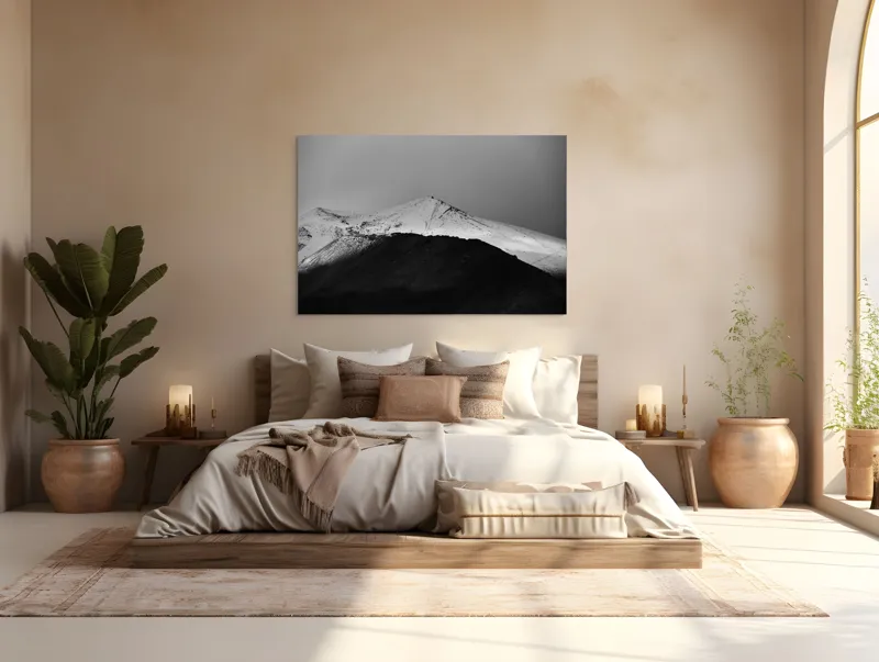 Tablou Canvas, "Întunericul se întâlnește cu albul montan", Munte, Zăpadă, Contrast, Întunecat, Vârf, Nori, Peisaj, 150 x 100 cm – poza 4