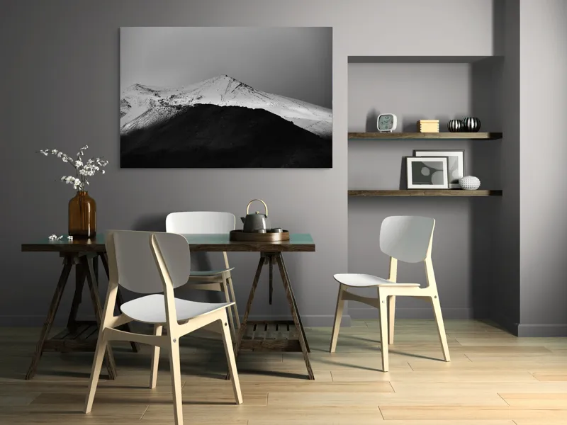 Tablou Canvas, "Întunericul se întâlnește cu albul montan", Munte, Zăpadă, Contrast, Întunecat, Vârf, Nori, Peisaj, 150 x 100 cm – poza 5