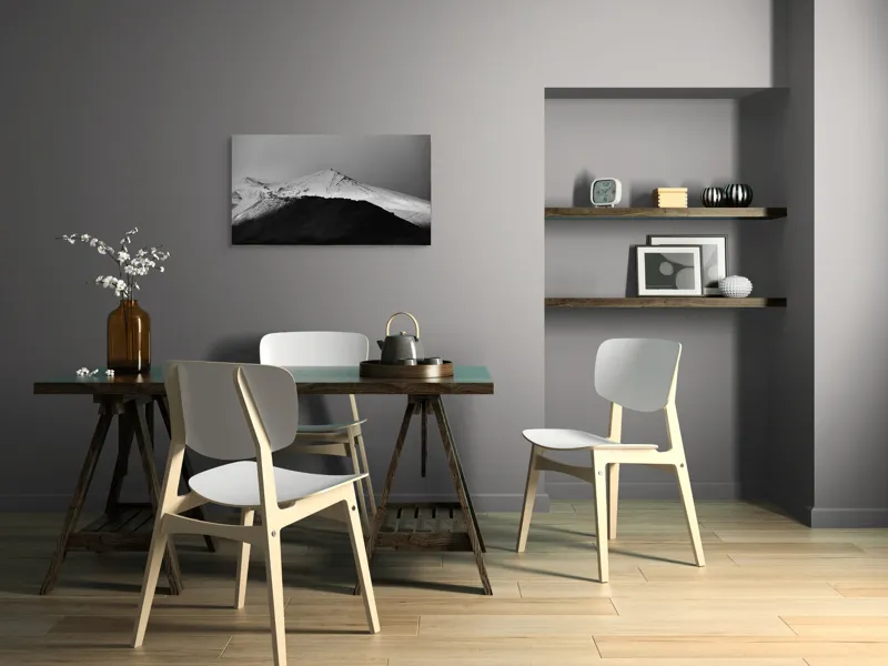 Tablou Canvas, "Întunericul se întâlnește cu albul montan", Munte, Zăpadă, Contrast, Întunecat, Vârf, Nori, Peisaj, 90 x 50 cm – poza 3