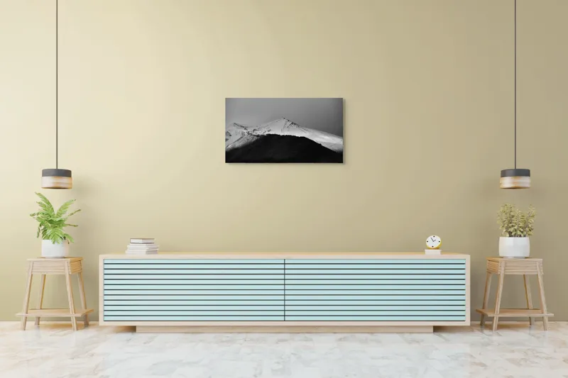 Tablou Canvas, "Întunericul se întâlnește cu albul montan", Munte, Zăpadă, Contrast, Întunecat, Vârf, Nori, Peisaj, 90 x 50 cm – poza 5