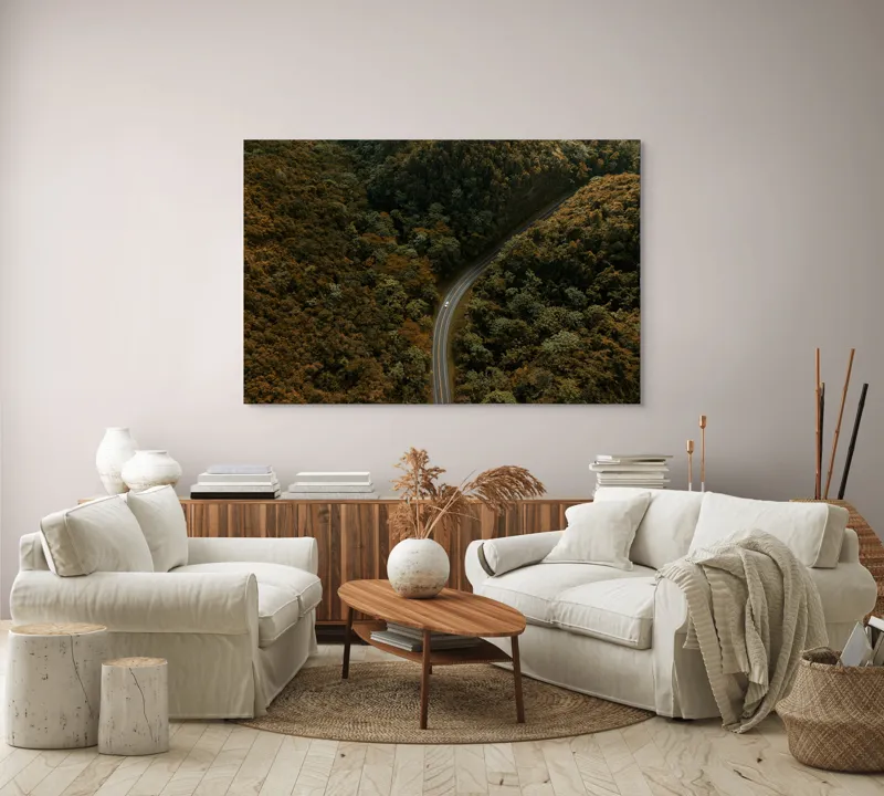 Tablou Canvas, "Drumul șerpuitor prin pădurea deasă", Drum, Pădure, Verdeață, Serpentină, Natură, 150 x 100 cm – poza 3