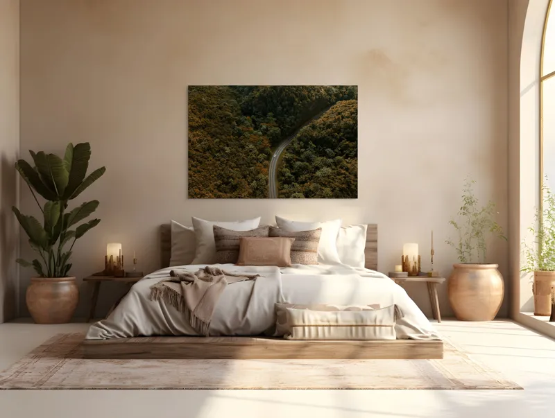 Tablou Canvas, "Drumul șerpuitor prin pădurea deasă", Drum, Pădure, Verdeață, Serpentină, Natură, 150 x 100 cm – poza 4