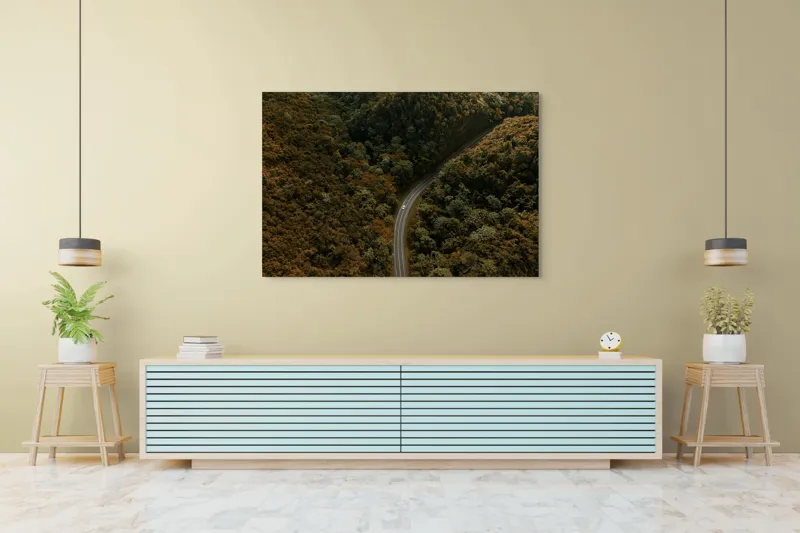 Tablou Canvas, "Drumul șerpuitor prin pădurea deasă", Drum, Pădure, Verdeață, Serpentină, Natură, 150 x 100 cm – poza 6