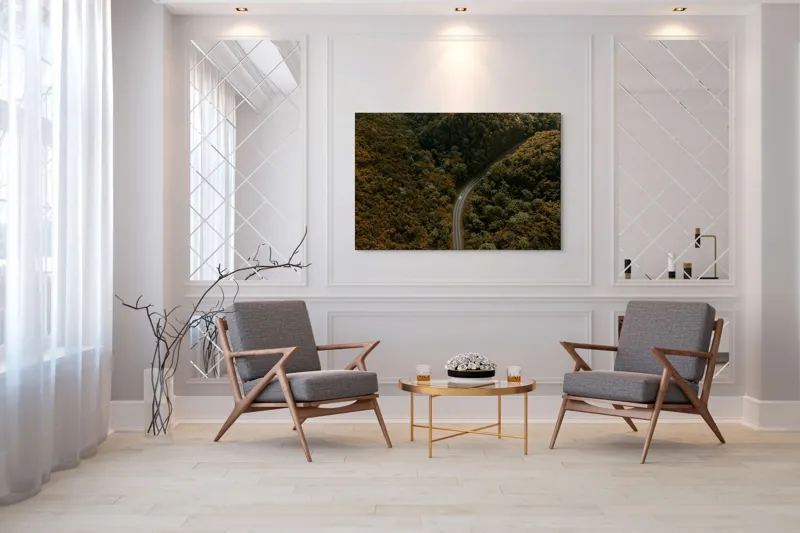 Tablou Canvas, "Drumul șerpuitor prin pădurea deasă", Drum, Pădure, Verdeață, Serpentină, Natură, 150 x 100 cm – poza 7