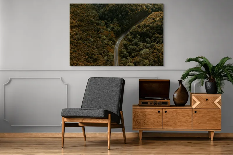 Tablou Canvas, "Drumul șerpuitor prin pădurea deasă", Drum, Pădure, Verdeață, Serpentină, Natură, 150 x 100 cm – poza 8