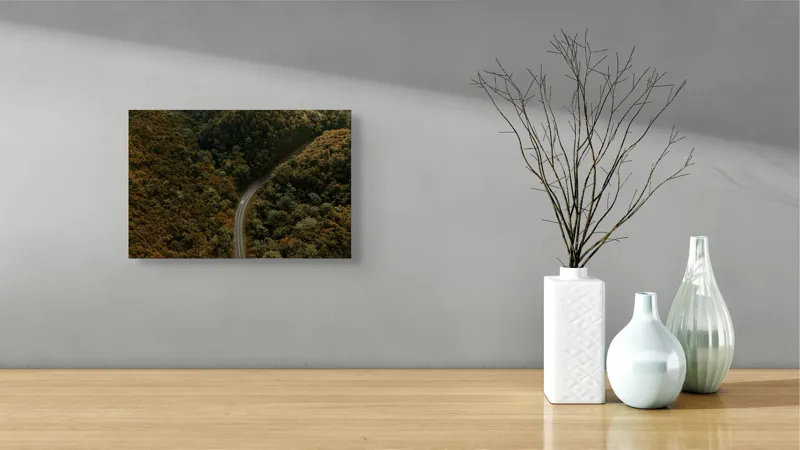 Tablou Canvas, "Drumul șerpuitor prin pădurea deasă", Drum, Pădure, Verdeață, Serpentină, Natură, 39 x 26 cm – poza 8