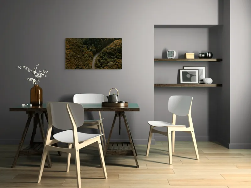 Tablou Canvas, "Drumul șerpuitor prin pădurea deasă", Drum, Pădure, Verdeață, Serpentină, Natură, 90 x 50 cm – poza 3