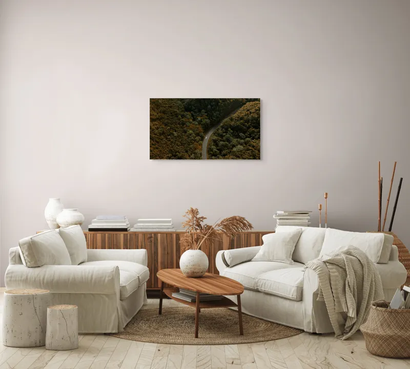 Tablou Canvas, "Drumul șerpuitor prin pădurea deasă", Drum, Pădure, Verdeață, Serpentină, Natură, 90 x 50 cm – poza 4