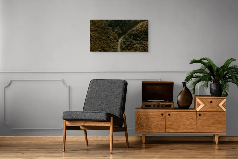 Tablou Canvas, "Drumul șerpuitor prin pădurea deasă", Drum, Pădure, Verdeață, Serpentină, Natură, 90 x 50 cm – poza 6