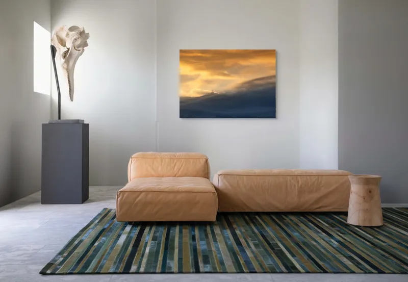 Tablou Canvas, "Apus liniștit peste munți învăluiți", Nor, Lumină, Apus, Cer, Culoare, Umbre, Nori, Vedere, Peisaj, Seninătate, 100 x 70 cm – poza 7