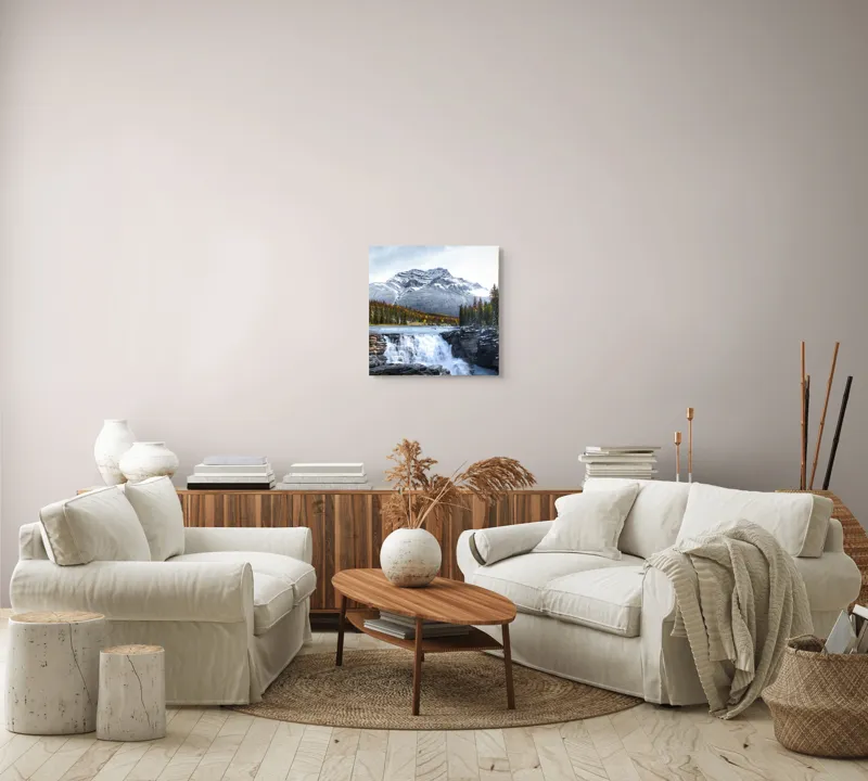 Tablou Canvas cu Cascadă și Munți Înzăpeziți, , Multicolor, 50 x 50 cm – poza 7