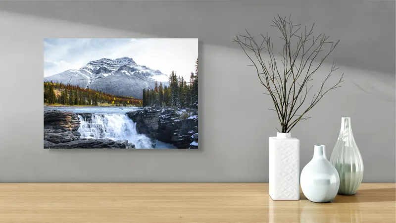 Tablou Canvas cu Cascadă și Munți Înzăpeziți, , Multicolor, 54 x 39 cm – poza 3
