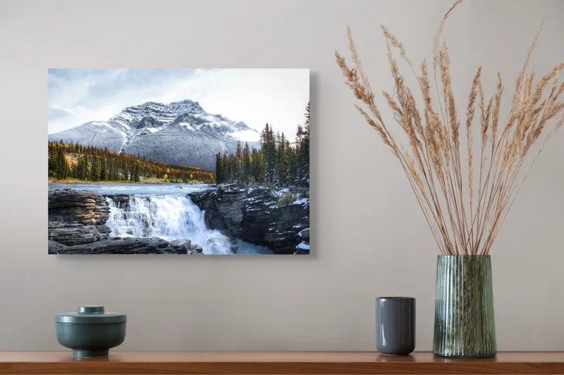 Tablou Canvas cu Cascadă și Munți Înzăpeziți, , Multicolor, 54 x 39 cm – poza 4