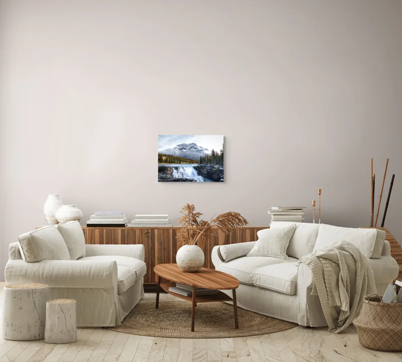 Tablou Canvas cu Cascadă și Munți Înzăpeziți, , Multicolor, 54 x 39 cm – poza 5