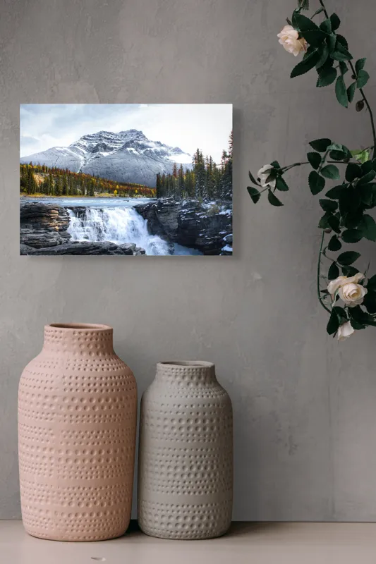 Tablou Canvas cu Cascadă și Munți Înzăpeziți, , Multicolor, 54 x 39 cm – poza 8