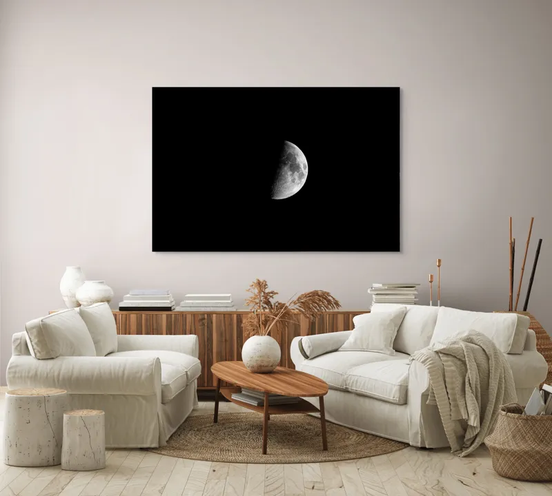 Tablou Canvas, Luna la Primul Pătrar, , Alb-negru, 150 x 100 cm – poza 3