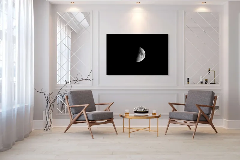 Tablou Canvas, Luna la Primul Pătrar, , Alb-negru, 150 x 100 cm – poza 7