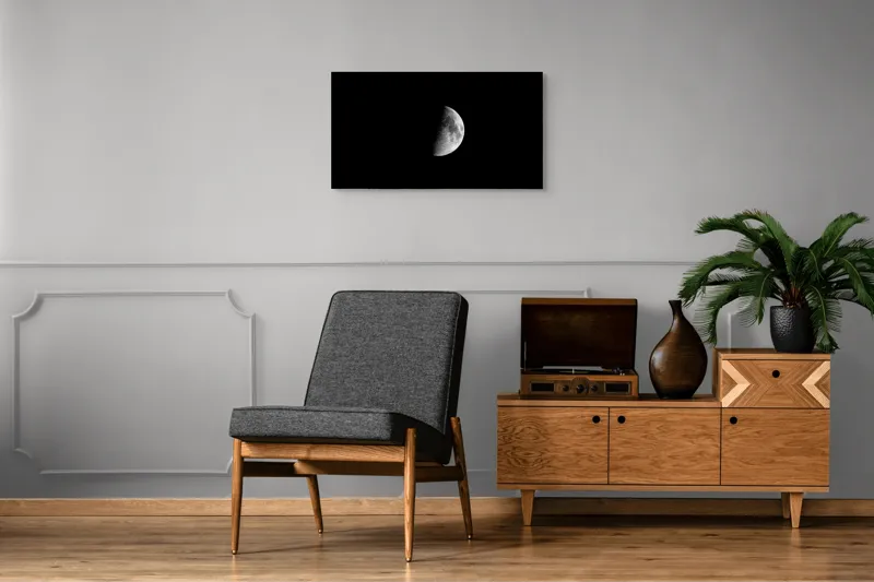 Tablou Canvas, Luna la Primul Pătrar, , Alb-negru, 90 x 50 cm – poza 6