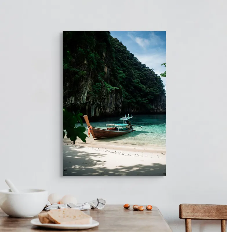 Tablou Canvas, Peisaj Marin cu Barcă, , Multicolor, 50 x 70 cm