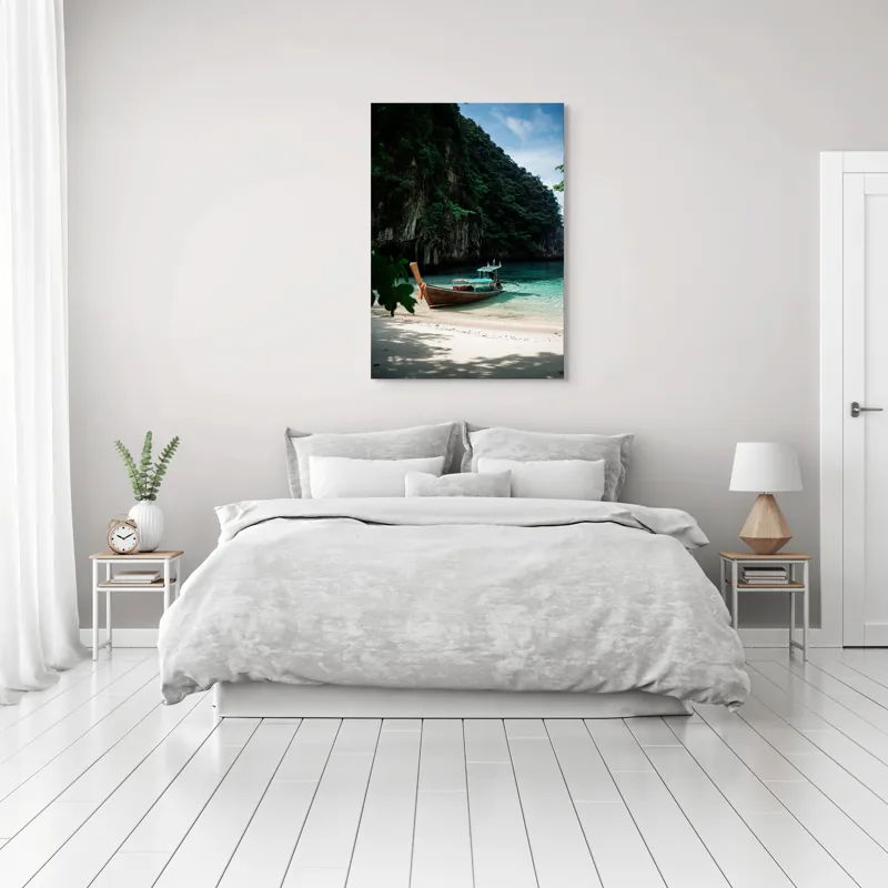 Tablou Canvas, Peisaj Marin cu Barcă, , Multicolor, 70 x 100 cm