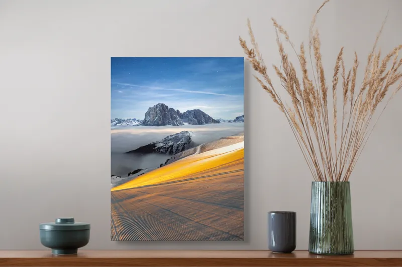Tablou Canvas, Peisaj Montan cu Stele și Zăpadă, , Albastru și Portocaliu, 39 x 54 cm – poza 3