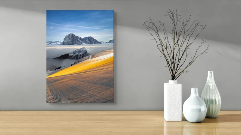 Tablou Canvas, Peisaj Montan cu Stele și Zăpadă, , Albastru și Portocaliu, 39 x 54 cm – poza 4