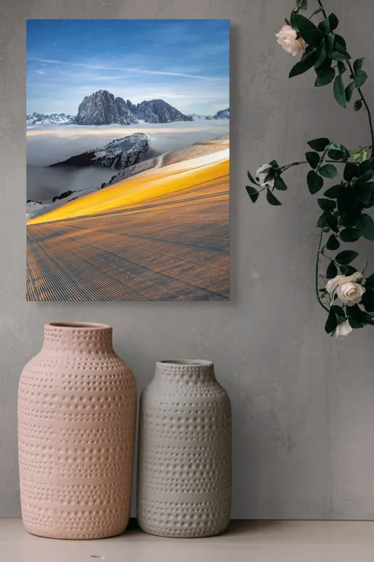 Tablou Canvas, Peisaj Montan cu Stele și Zăpadă, , Albastru și Portocaliu, 39 x 54 cm – poza 6