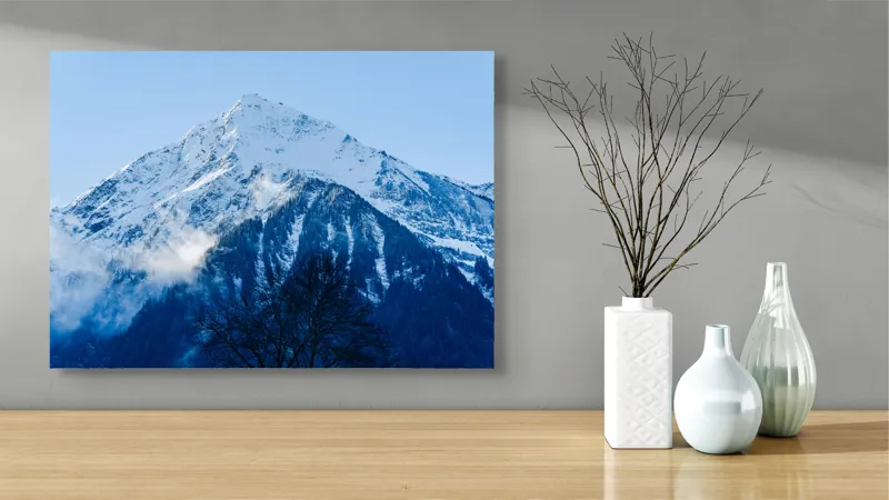 Tablou Canvas cu Munte Înzăpezit, , Albastru și Alb, 70 x 50 cm – poza 3