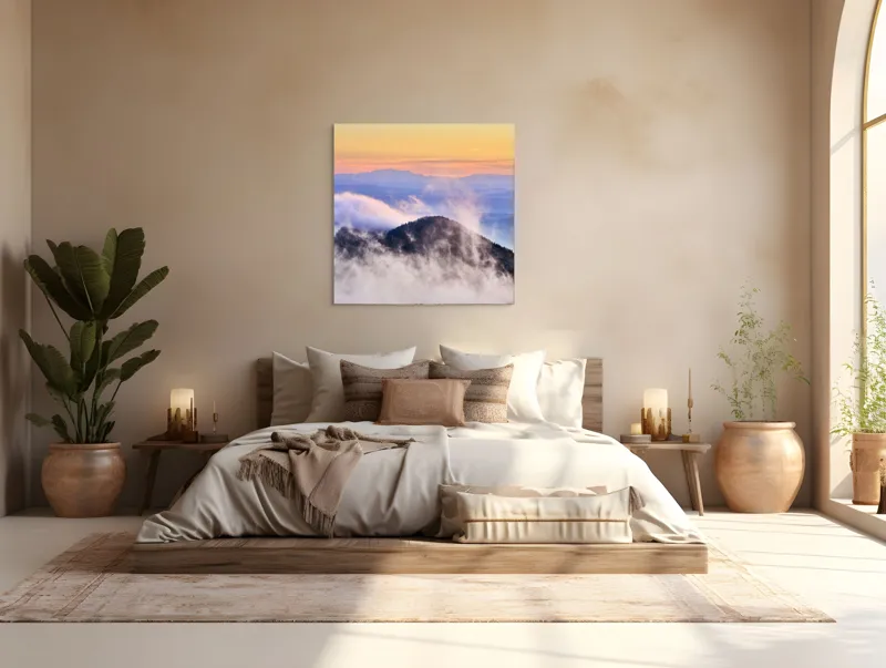 Tablou Canvas cu Munte în Ceață la Apus, , Multicolor, 100 x 100 cm – poza 4