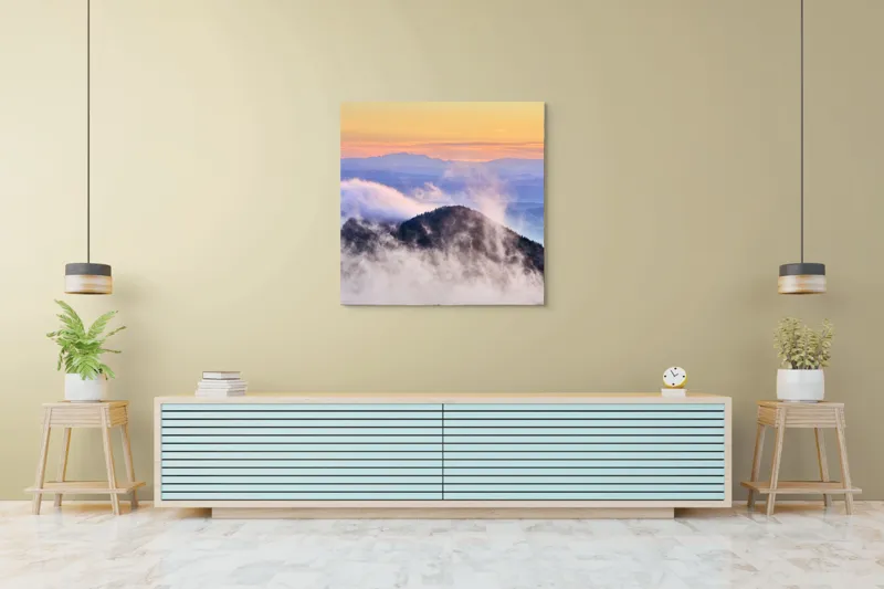 Tablou Canvas cu Munte în Ceață la Apus, , Multicolor, 100 x 100 cm – poza 5