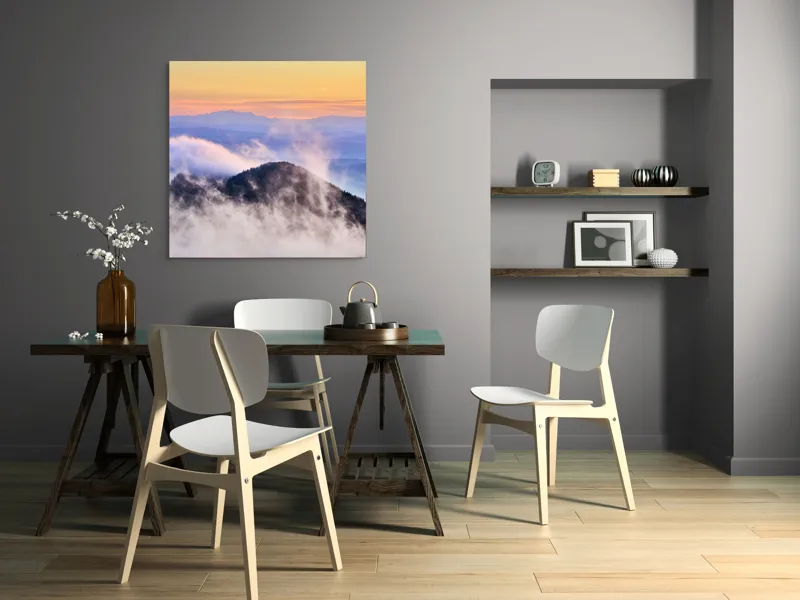 Tablou Canvas cu Munte în Ceață la Apus, , Multicolor, 100 x 100 cm – poza 6