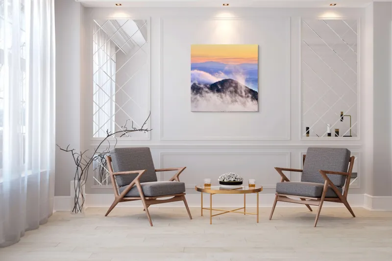 Tablou Canvas cu Munte în Ceață la Apus, , Multicolor, 100 x 100 cm – poza 7