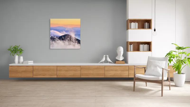 Tablou Canvas cu Munte în Ceață la Apus, , Multicolor, 100 x 100 cm – poza 8