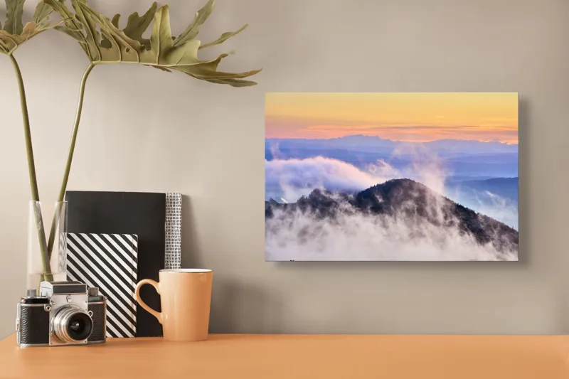 Tablou Canvas cu Munte în Ceață la Apus, , Multicolor, 39 x 26 cm – poza 3