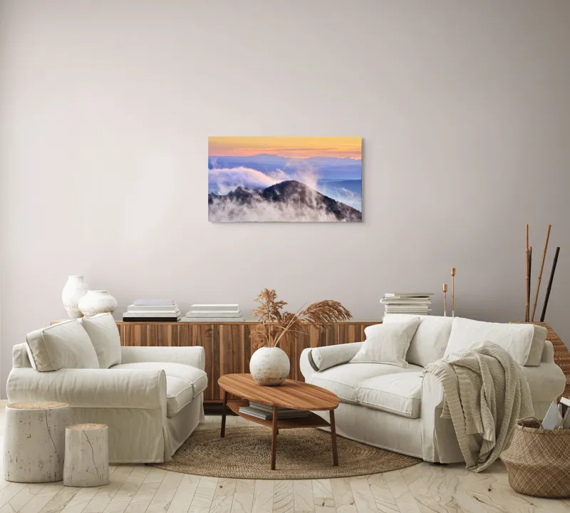 Tablou Canvas cu Munte în Ceață la Apus, , Multicolor, 90 x 50 cm – poza 4