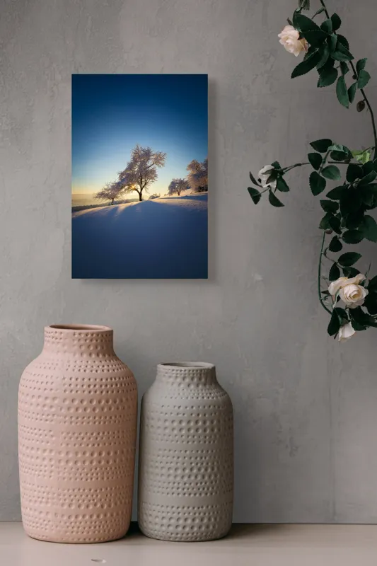 Tablou Canvas Peisaj Iernatic cu Copaci sub Cer Senit, 26 x 39 cm – poza 6