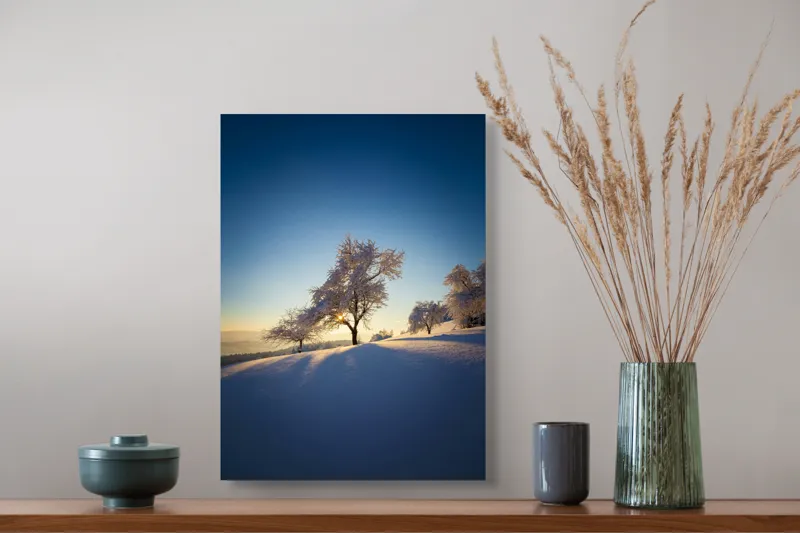 Tablou Canvas Peisaj Iernatic cu Copaci sub Cer Senit, 39 x 54 cm – poza 3