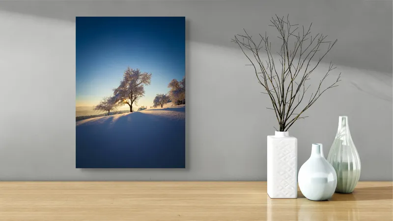 Tablou Canvas Peisaj Iernatic cu Copaci sub Cer Senit, 39 x 54 cm – poza 4