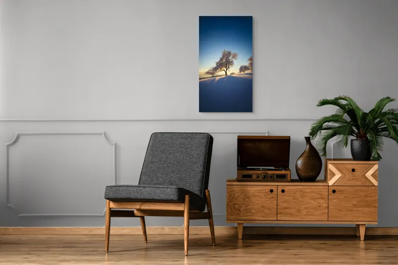 Tablou Canvas Peisaj Iernatic cu Copaci sub Cer Senit, 50 x 90 cm – poza 8
