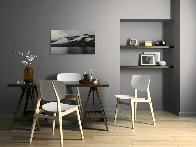 Tablou Canvas Peisaj Natură Munți Apă Reflexie Ceață Calm, 90 x 50 cm – poza 3