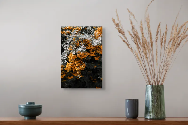 Tablou Canvas Galbenul Toamnei printre Frunze Verzui Natură Textură Vibrant Cont, 26 x 39 cm – poza 5