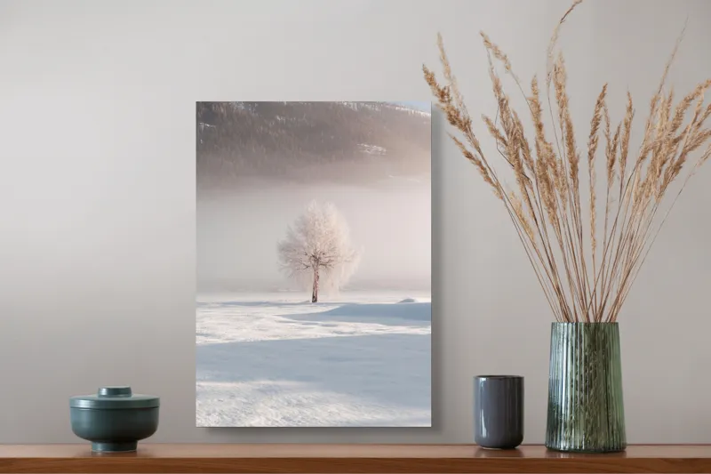 Tablou Canvas Peisaj Iarnă Solitudine Arbore Zăpadă Ceață Natură, 39 x 54 cm – poza 3
