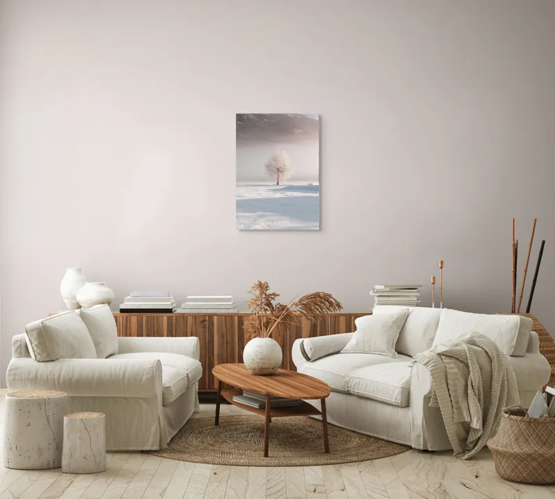 Tablou Canvas Peisaj Iarnă Solitudine Arbore Zăpadă Ceață Natură, 50 x 70 cm – poza 4